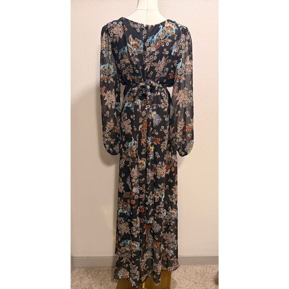 Tommy Hilfiger Long Sheer Sleeves V Neck Floral Maxi Dress 16 Elegant Designer - Picture 2 of 10